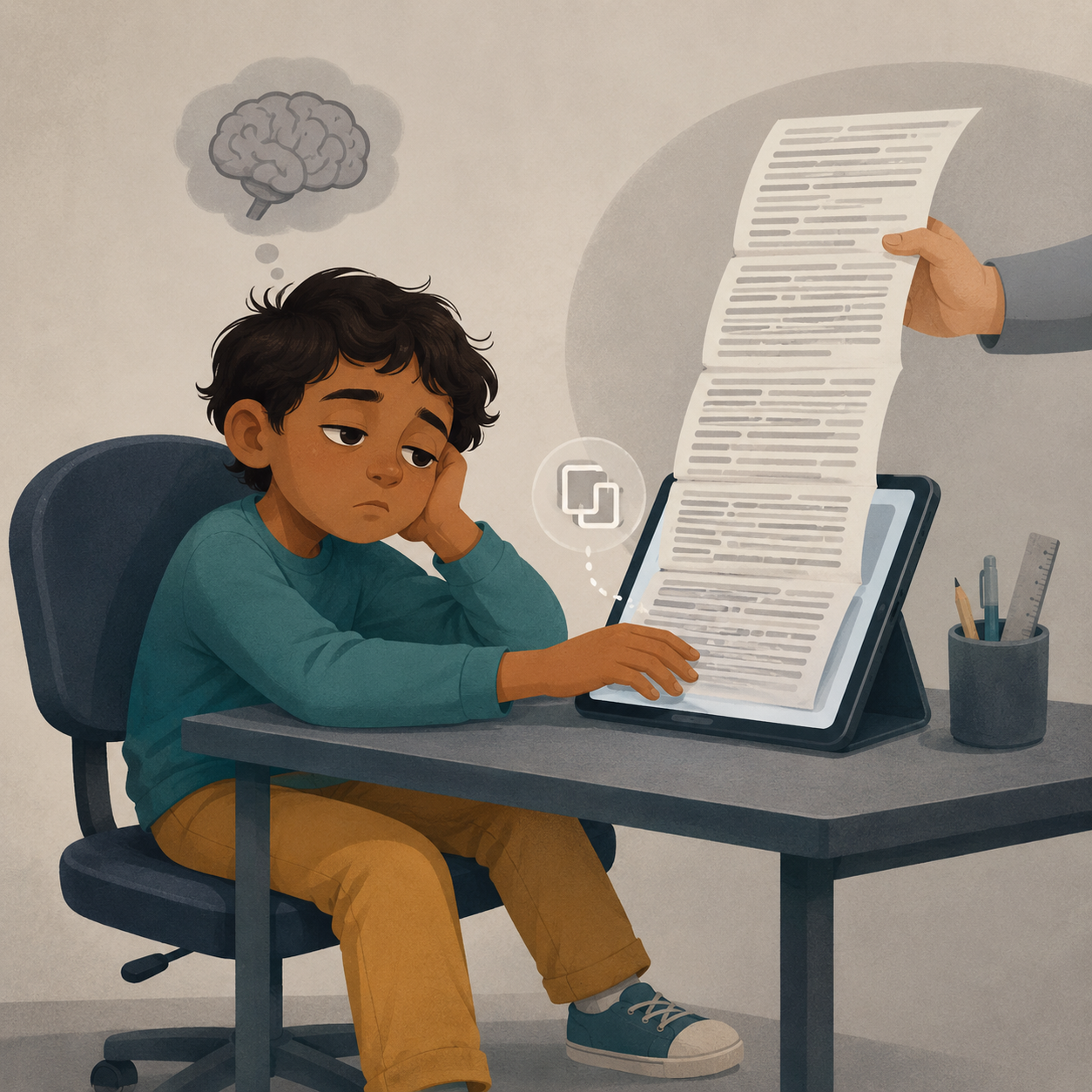 Child copying, bored, brain inactive